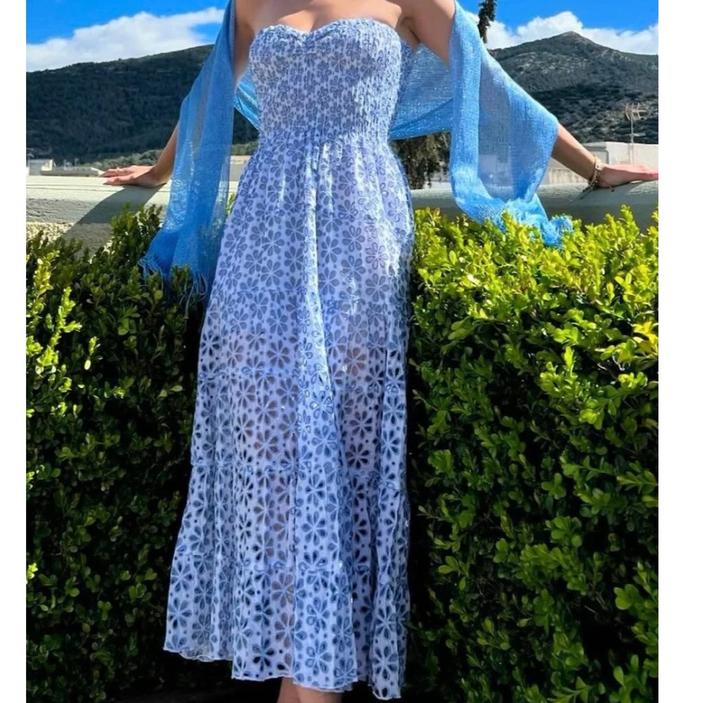 Positaneries Totarone Blue Floral Lace Margherita Maxi Dress